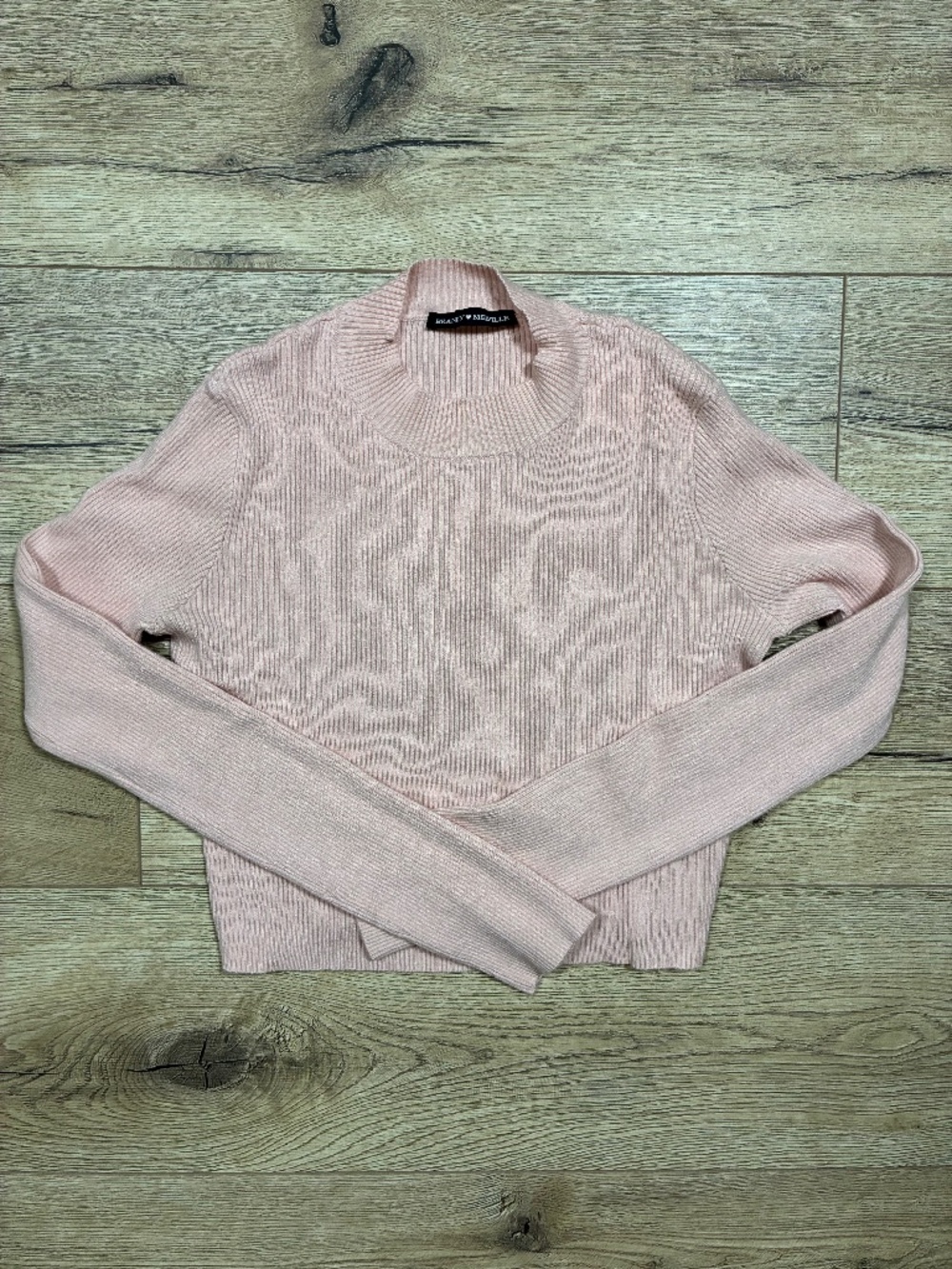 Brandy Melville Pink Ribbed Cropped Mock Neck Sweater